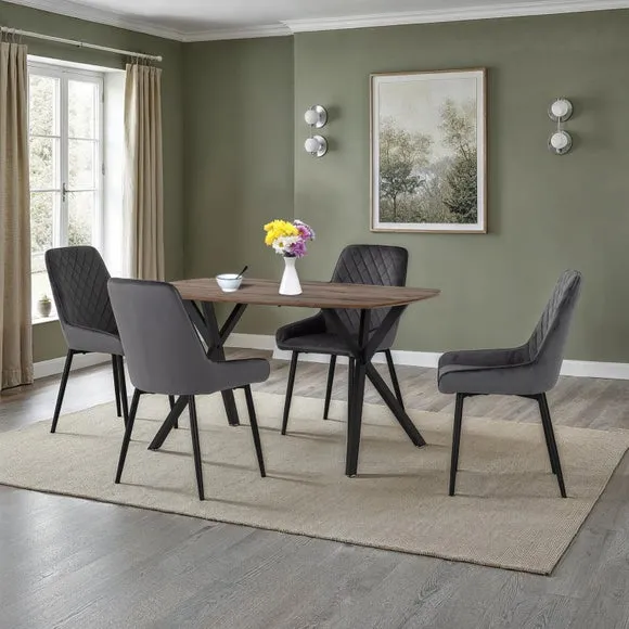 Athens Oak Effect Rectangle Dining Table with 4 Avery Dining Chairs