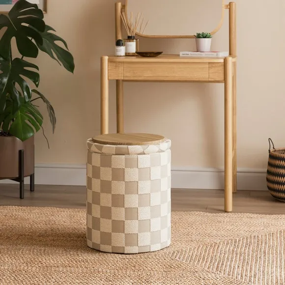 Checkerboard Chenille Round Tray Table Storage Footstool 2