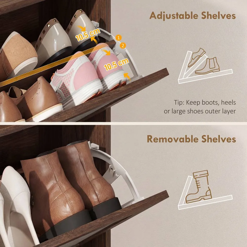 HOMCOM Boho Narrow Shoe Cabinet, Shoe Rack with 2 Flip Drawers in Dark Brown 6