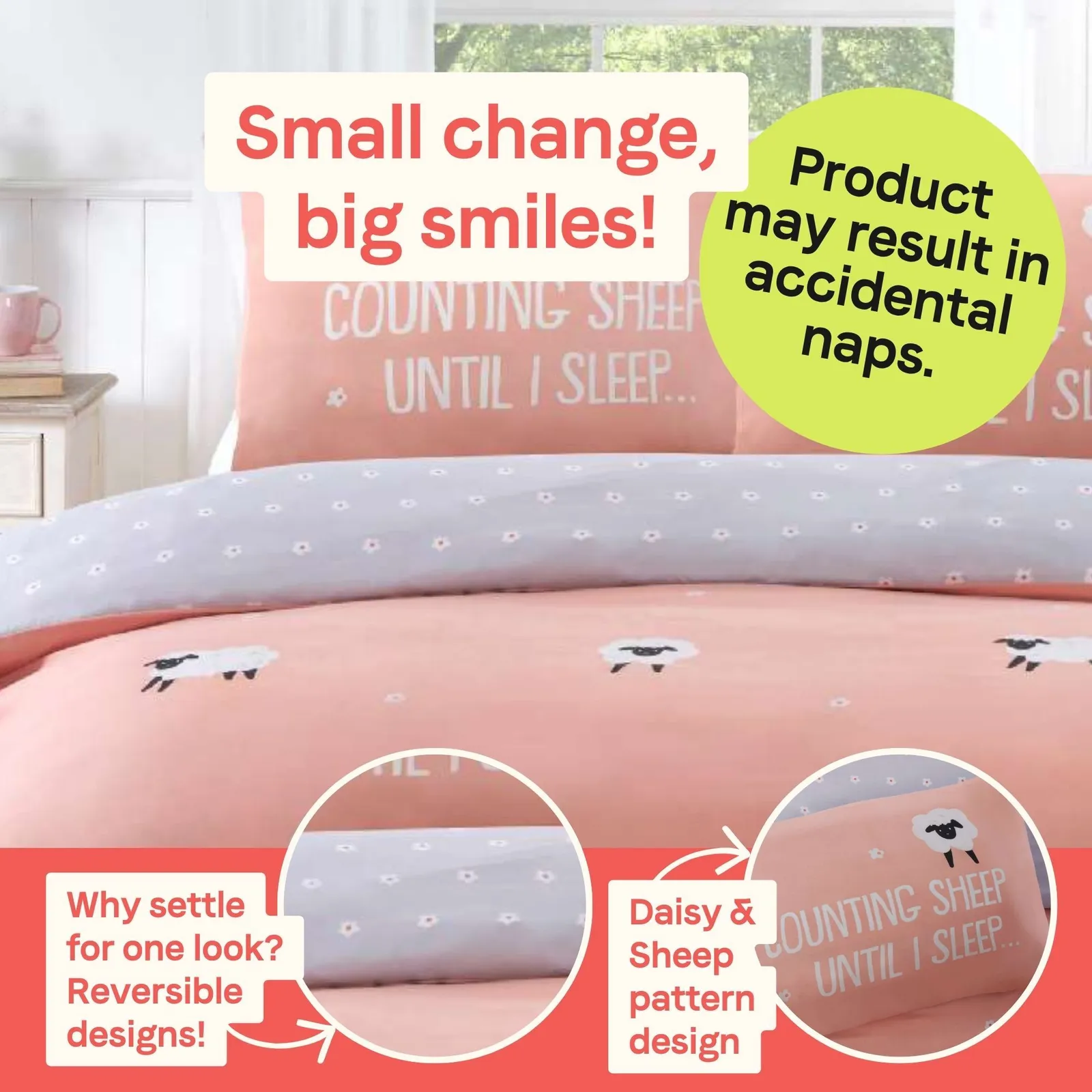Rapport Home Counting Sheep Microfibre Duvet Cover Set Cover with Pillowcase in Dusty Pink 2