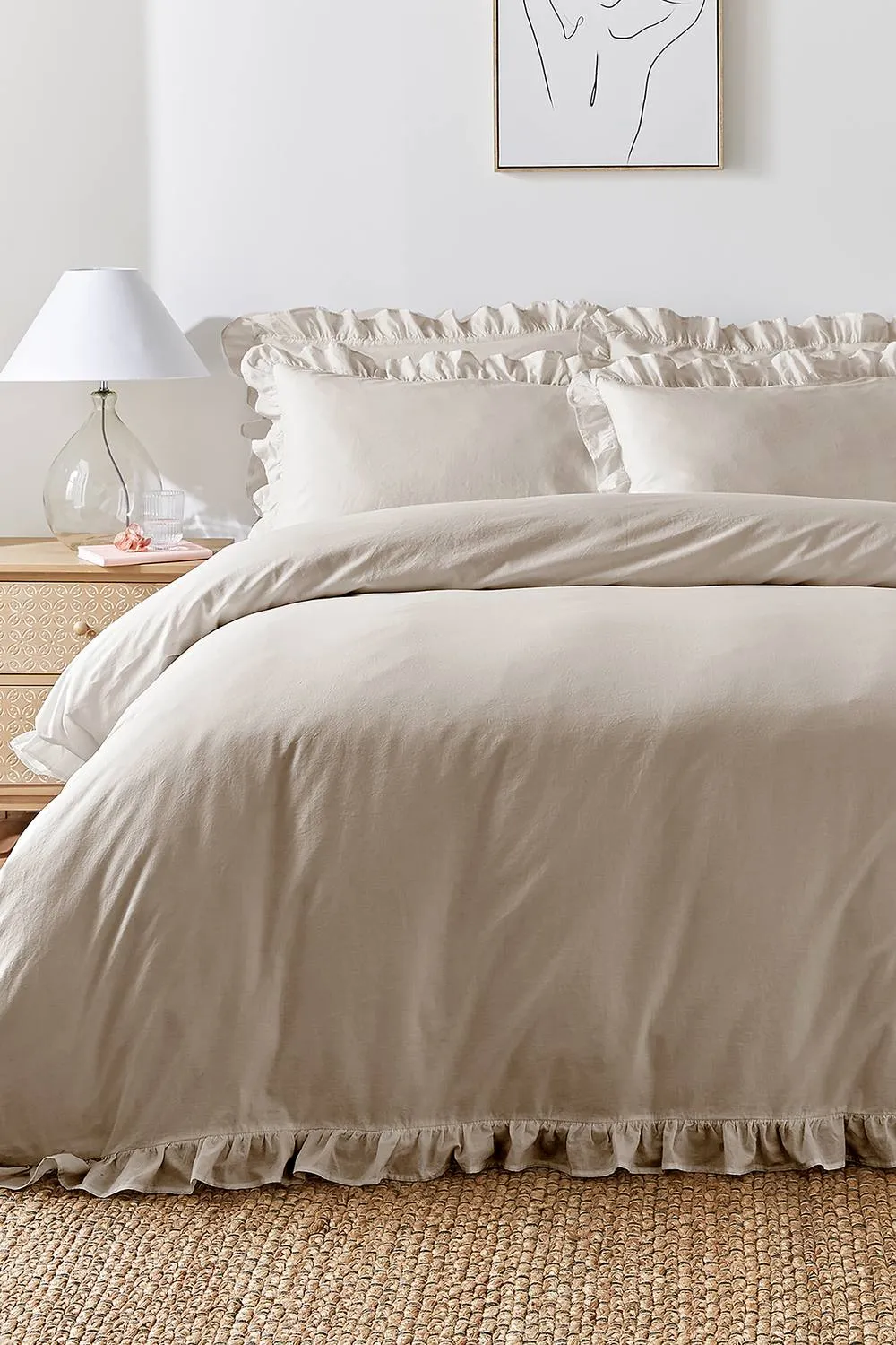 Appletree 'Cassia Frill' 100% Cotton Relaxed Look Duvet Cover Set in Natural 1