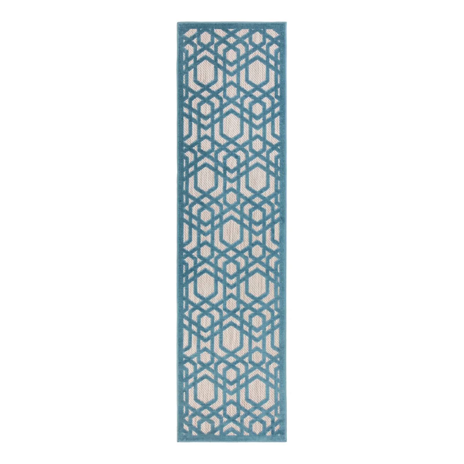 Oro Geometric Indoor Outdoor Runner Blue/Brown