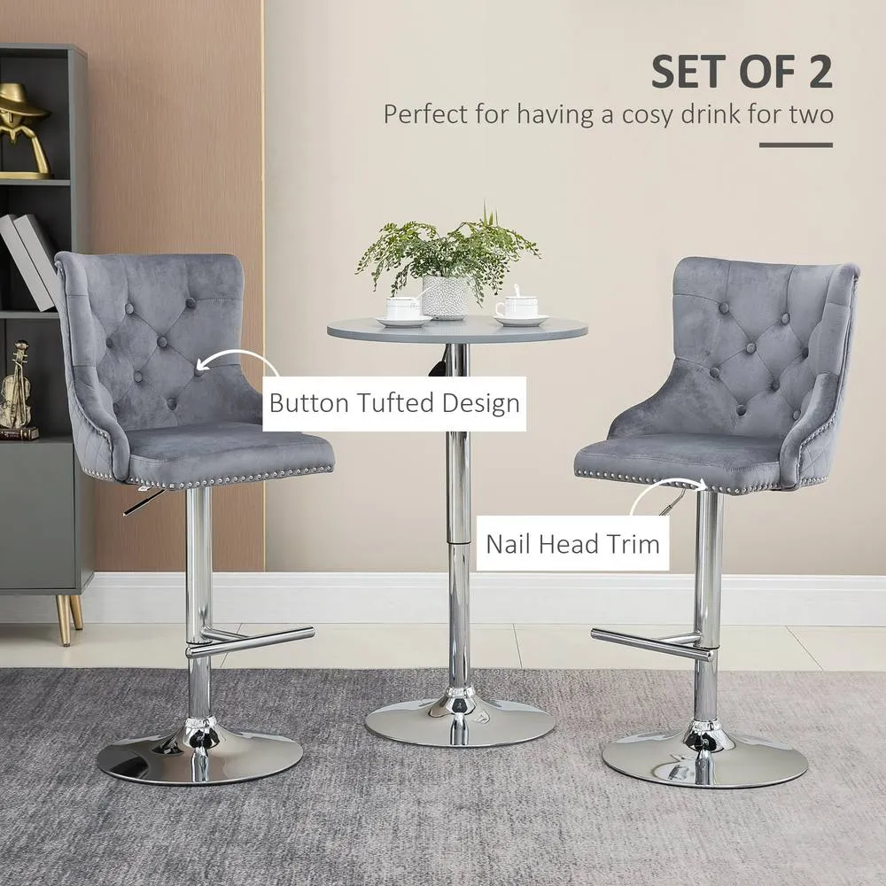 HOMCOM Bar Stools Set of 2, Swivel Velvet Barstools with Footrest, Grey 4