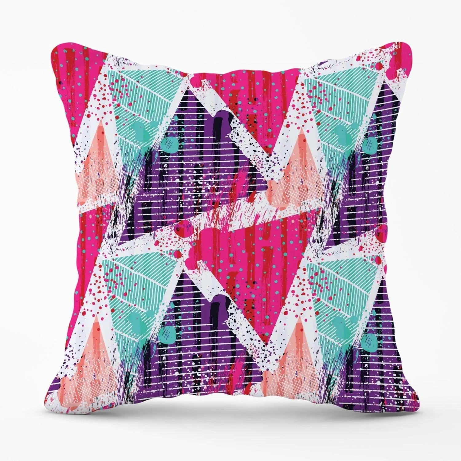 Warren Reed - Designer Shabby Geometric Pattern Outdoor Cushion in Pink