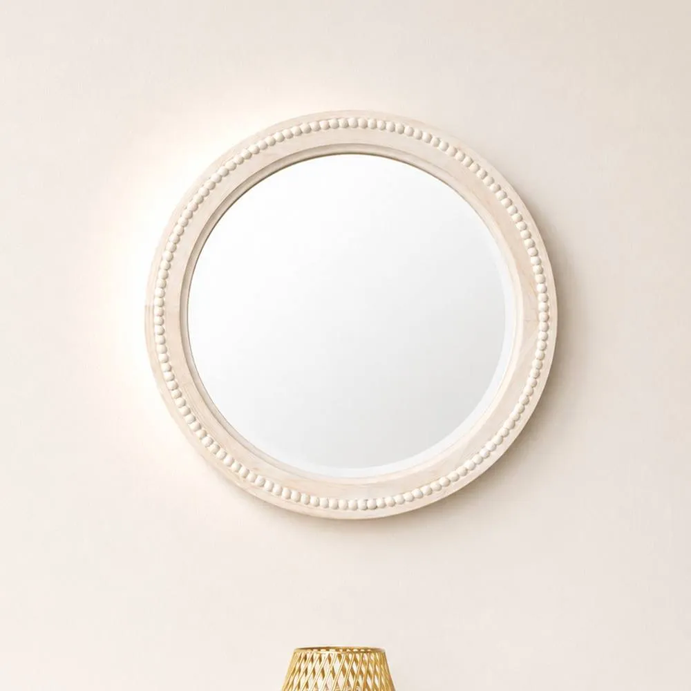 Melody Maison Round Distressed White Washed Wooden Wall Mirror - 50cm X 50cm