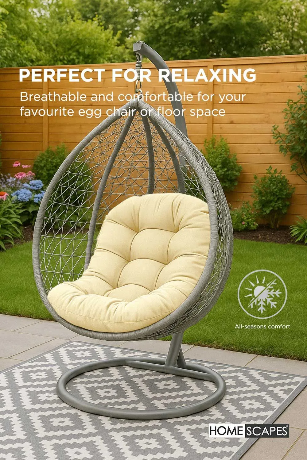 Homescapes Luxury Egg Chair Cushion, Hanging Basket Swing Chair Cushion in Cream 4