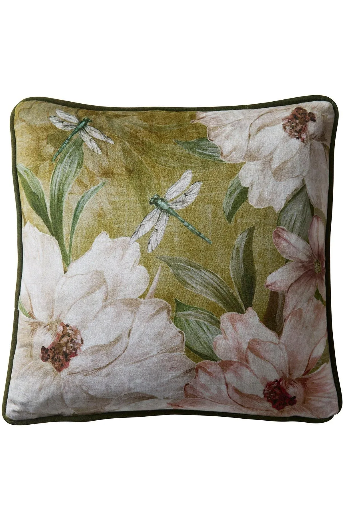 Appletree 'Fiorella' Floral Velvet Filled Cushion in Olive 2