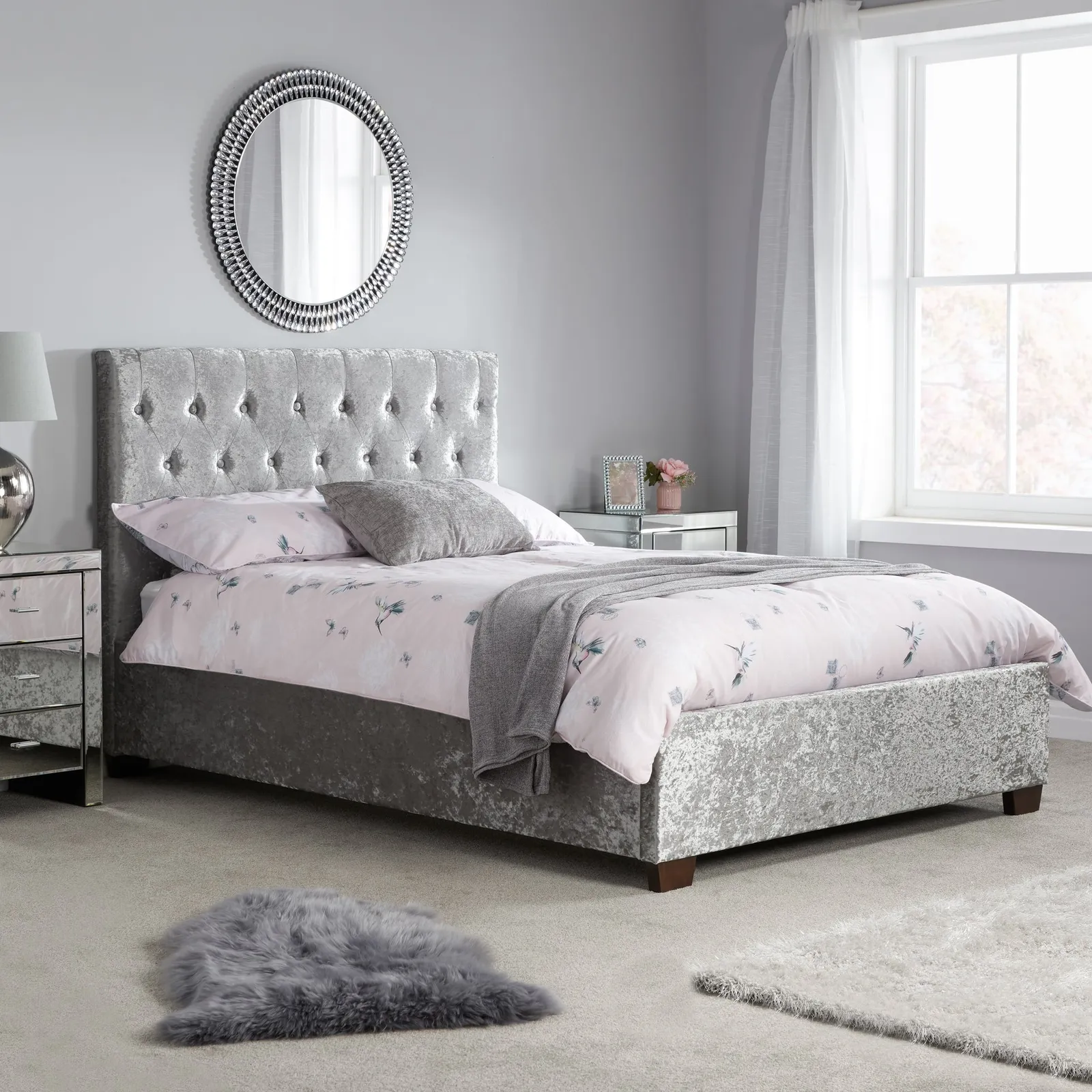 Cologne Crushed Velvet Bed Frame Grey