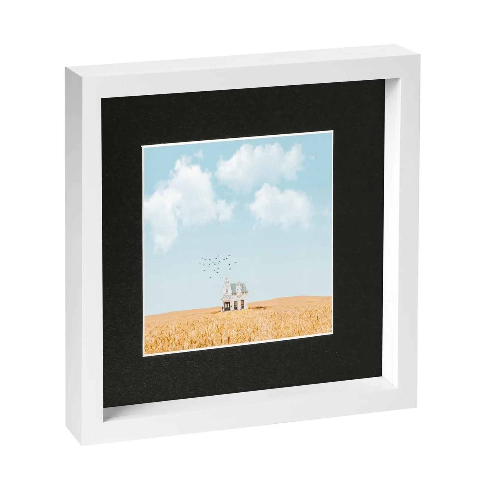 Nicola Spring 10" x 10" White 3D Box Photo Frame - 6" x 6" Mount in Black 1