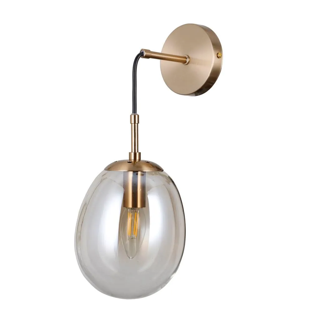 Netlighting Meolo Globe Wall Lamp Gold with Amber Shade