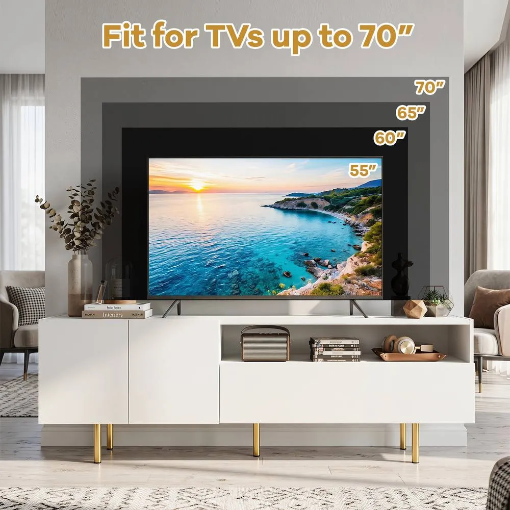 Costway TV Stand for 70" TVs Modern Entertainment Center w/ 2 Doors & Drawer in White 5