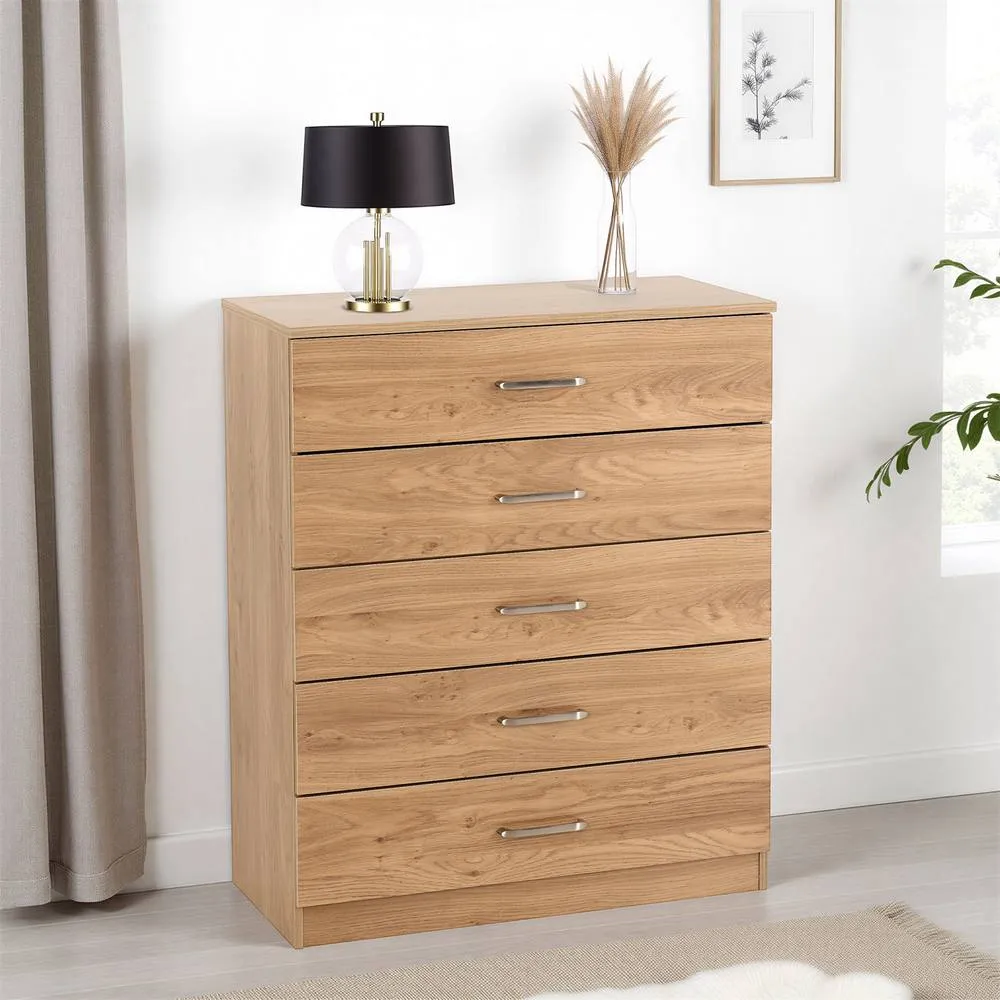 Seconique Dakotia 5 Drawer Chest in Light Oak 1