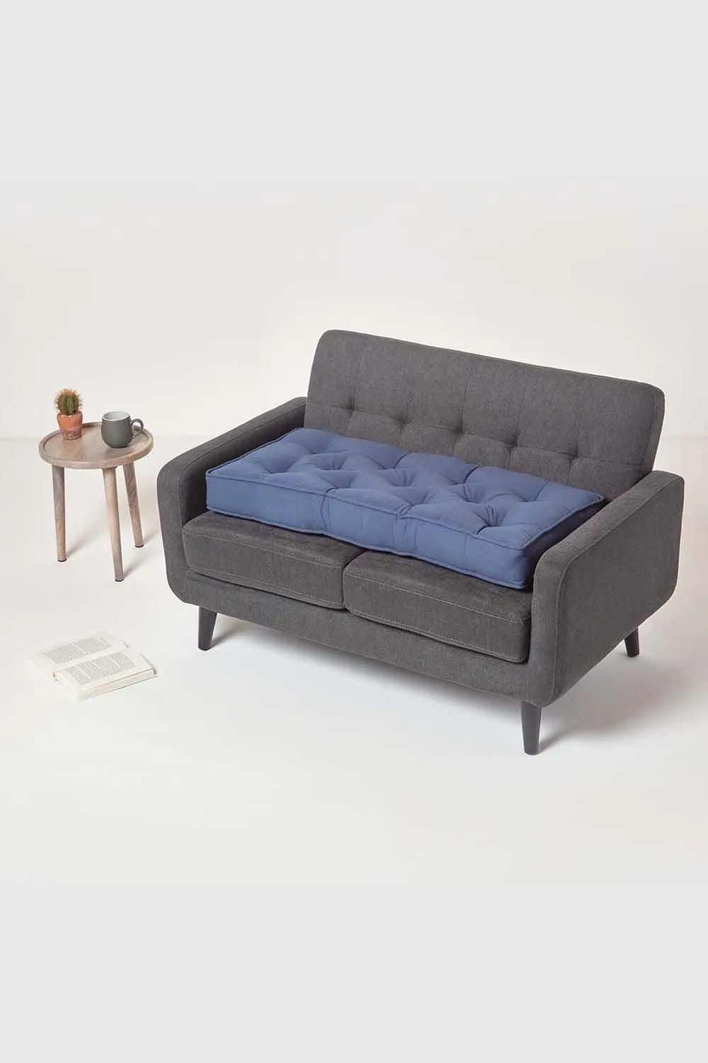 Homescapes Cotton 2 Seater Booster Cushion in Navy 6