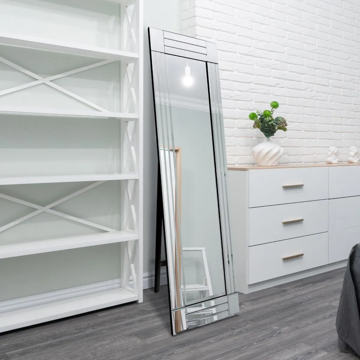 MirrorOutlet All Glass Bevelled Square Corner Cheval Mirror 5Ft X 1Ft3 150 X 40cm in Silver 2