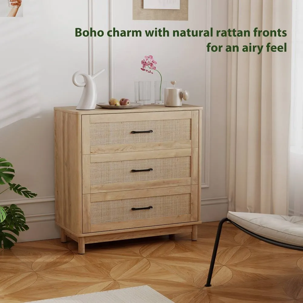 HOMCOM 3 Drawer Chest of Drawers, Wide Storage Unit for Living Room, Oak in Natural 5