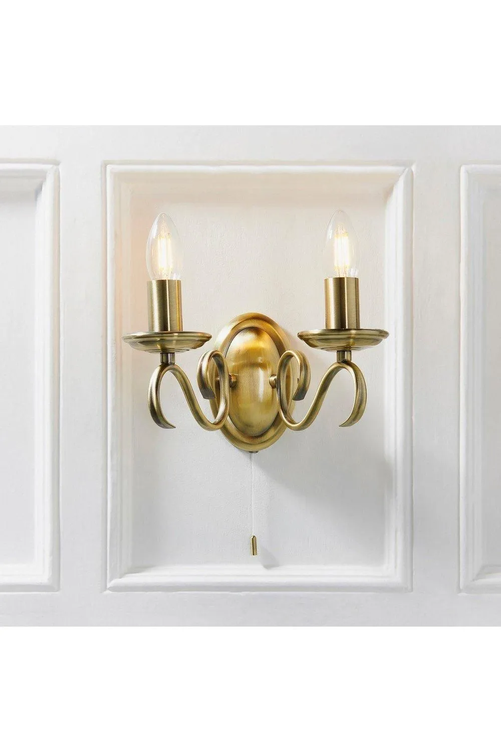 Netlighting Bernice 2 Light Indoor Candle Wall Light Antique Brass E14 in Gold 2