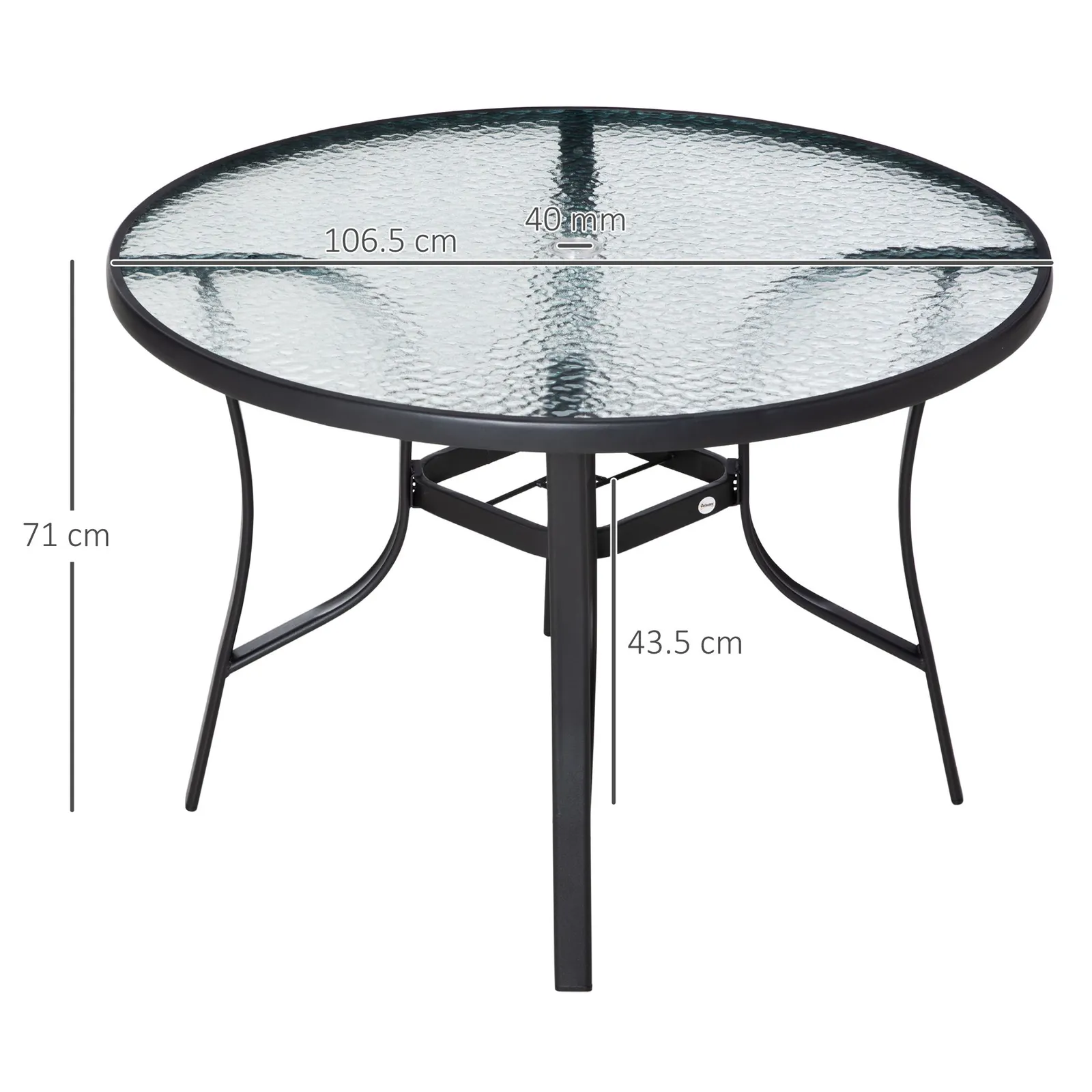OUTSUNNY 106cm Round Garden Dining Table with Parasol Hole TempeGlass Top in Black 3