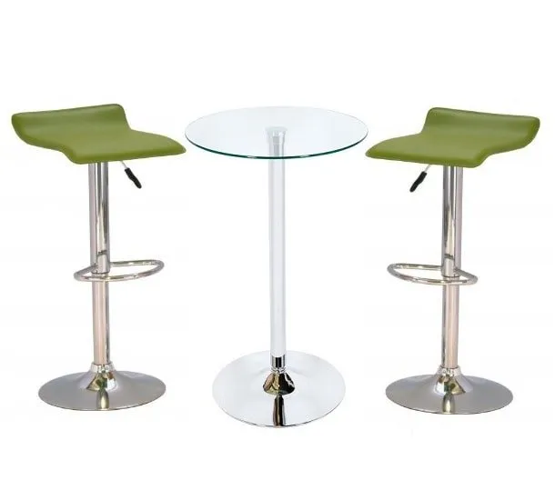 Bente Glass Bar Table With 2 Stratos Green Bar Stools