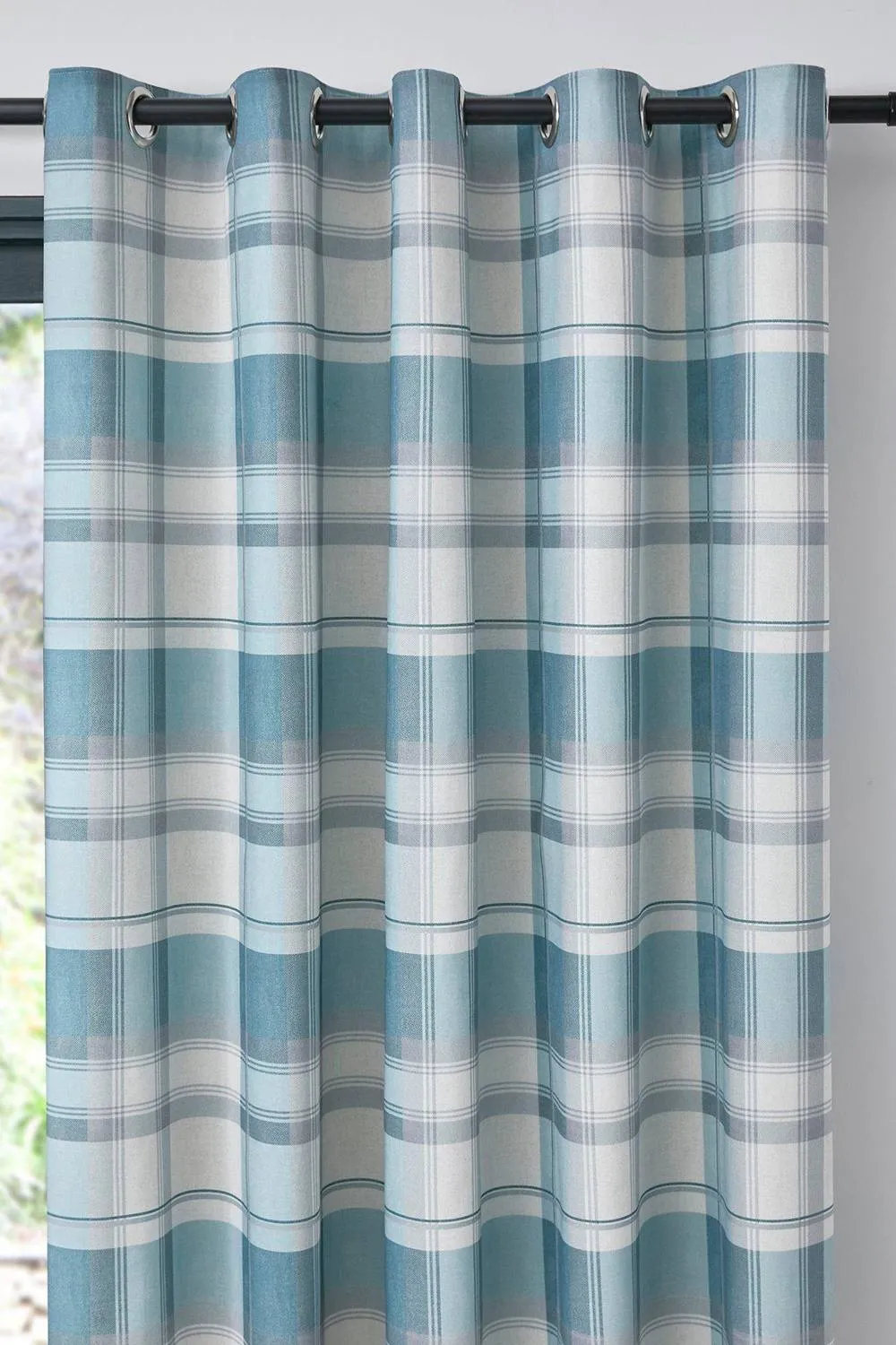 Fusion 'Balmoral Check' Country Checked Pattern Pair of Eyelet Curtains in Duck Egg Blue 2