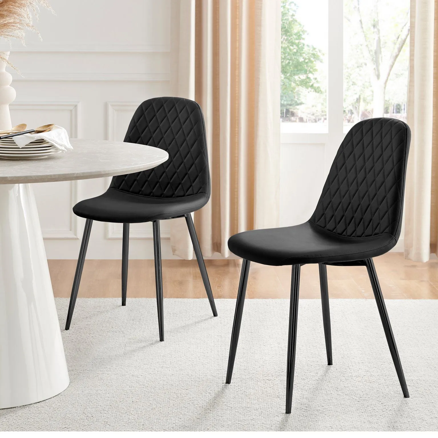 FurnitureboxUK 2x Corona Black Leg Faux Leather Dining Chair