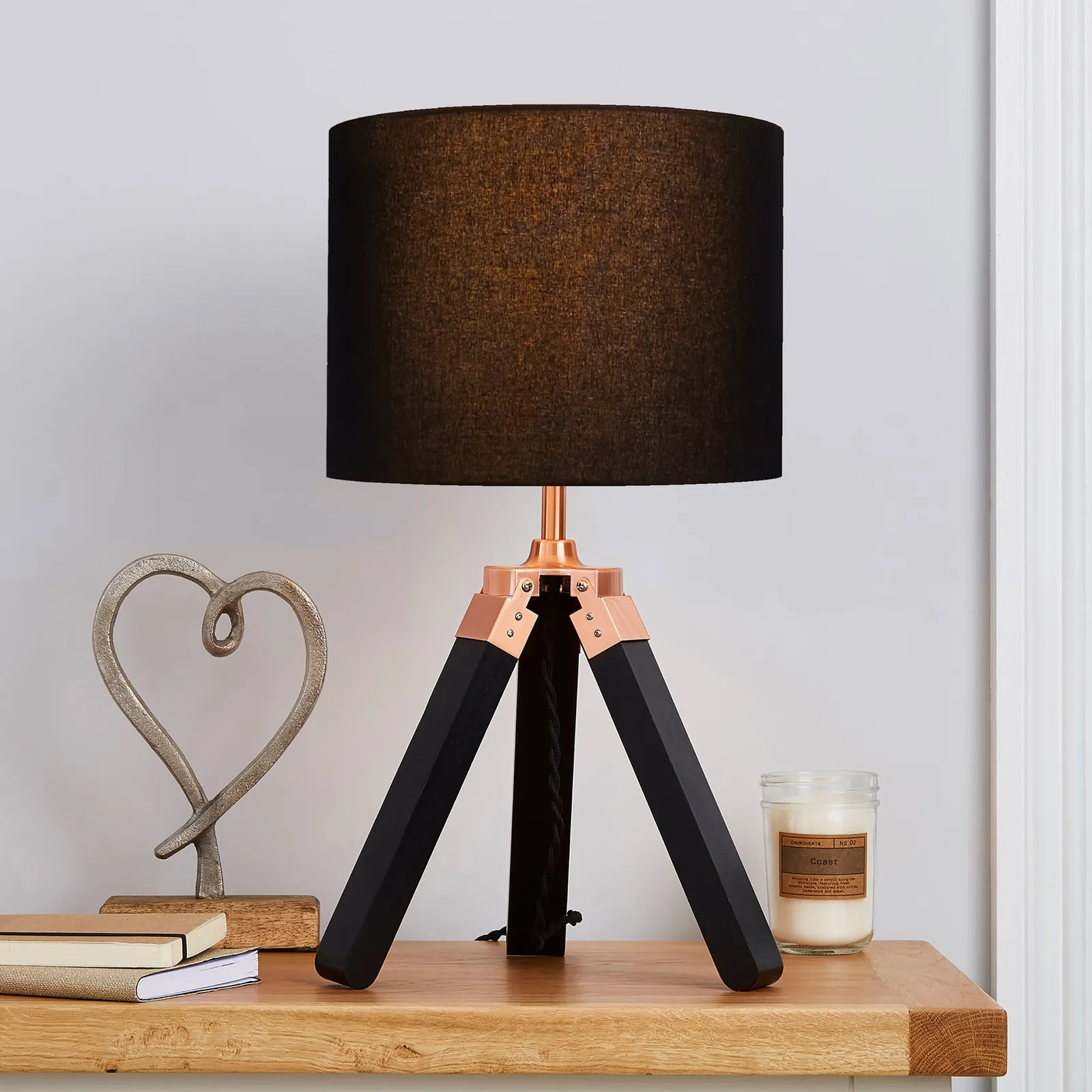 Trio Tripod Black and Copper Table Lamp Black and Brown