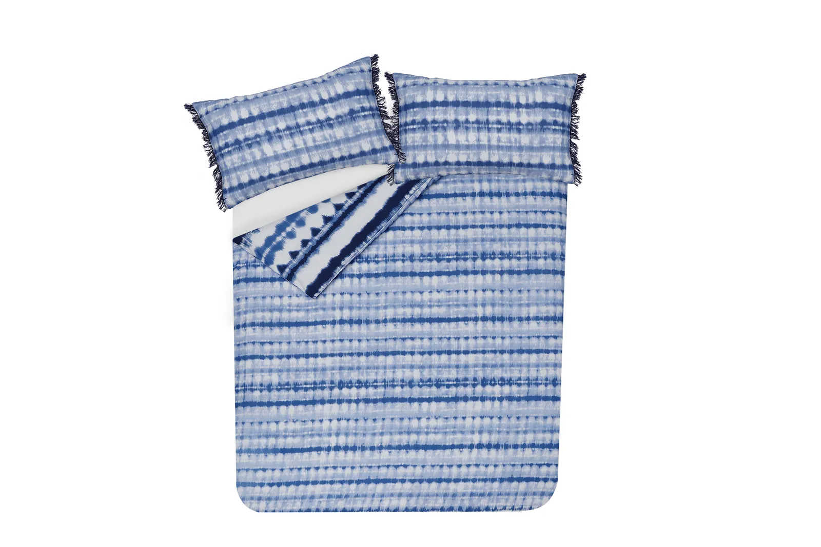 Smart Living Printed Reversible Polycotton Tiedye Tassel Trim Duvet Cover With Pillowcases in Blue 4
