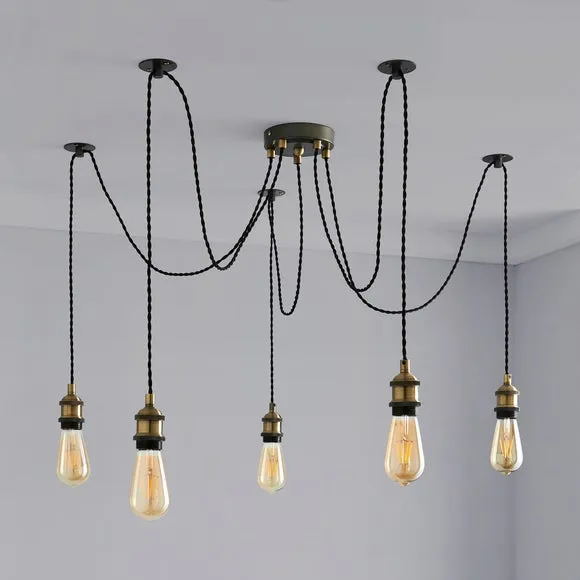 Logan 5 Light Spider Antique Brass Industrial Cluster Flex Ceiling Light 2