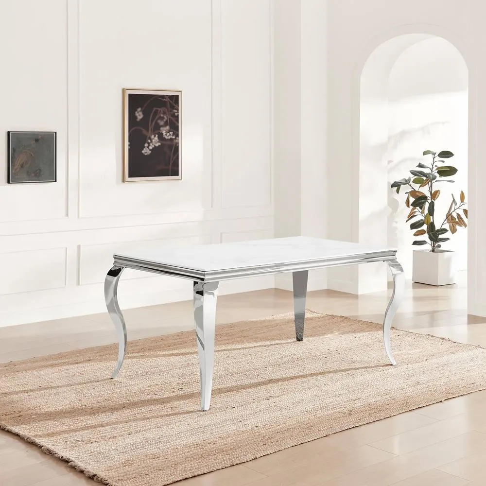 FurnitureboxUK Skye Rectangular White Marble Glass & Metal 6 Seater Dining Table 2