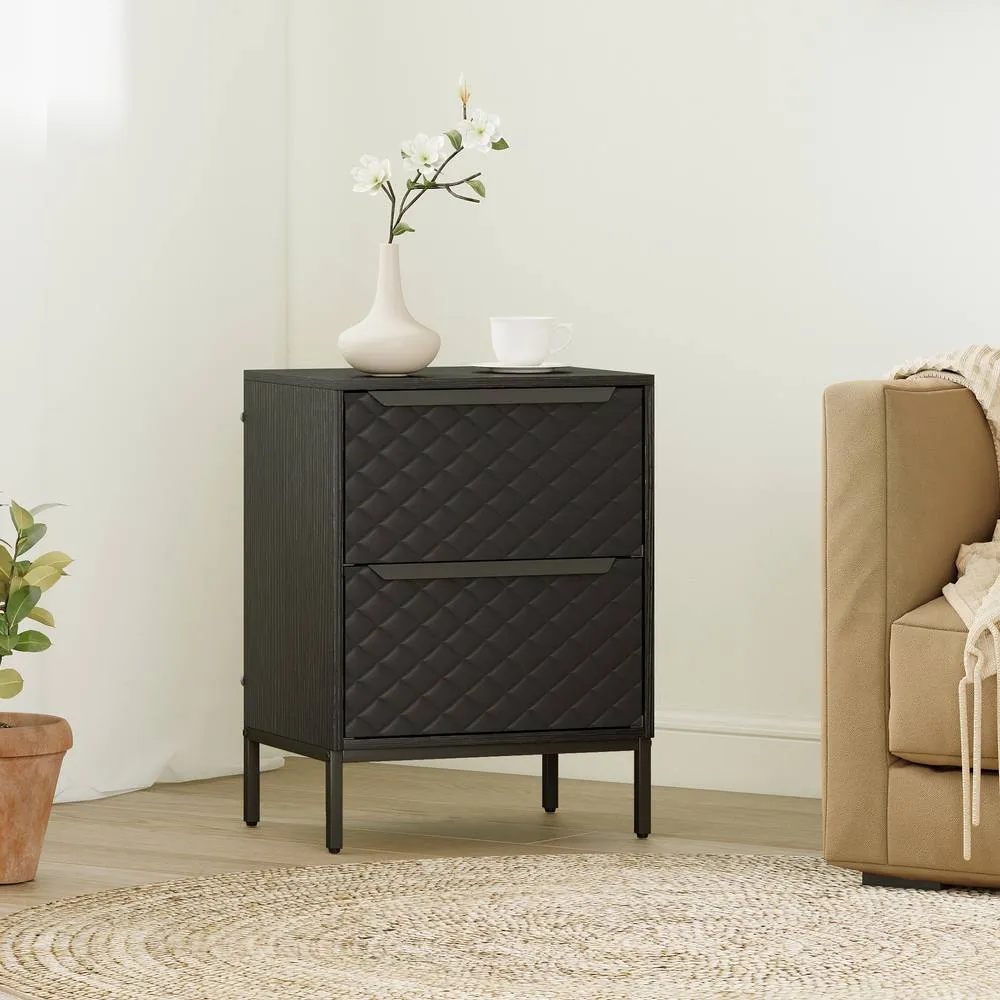 HOMCOM Chest of Drawers, 2 Fabric Drawer Dresser, Aluminium Handles in Black