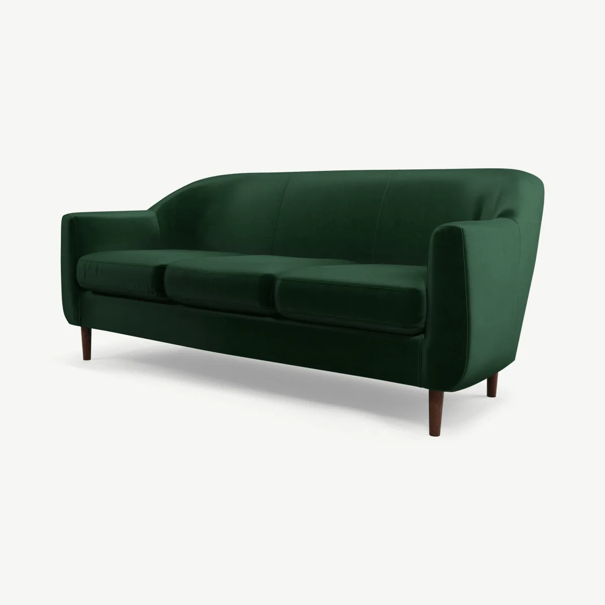 Tubby 3 Seater Sofa, Bottle Green Velvet Fabric with Dark Wood Legs