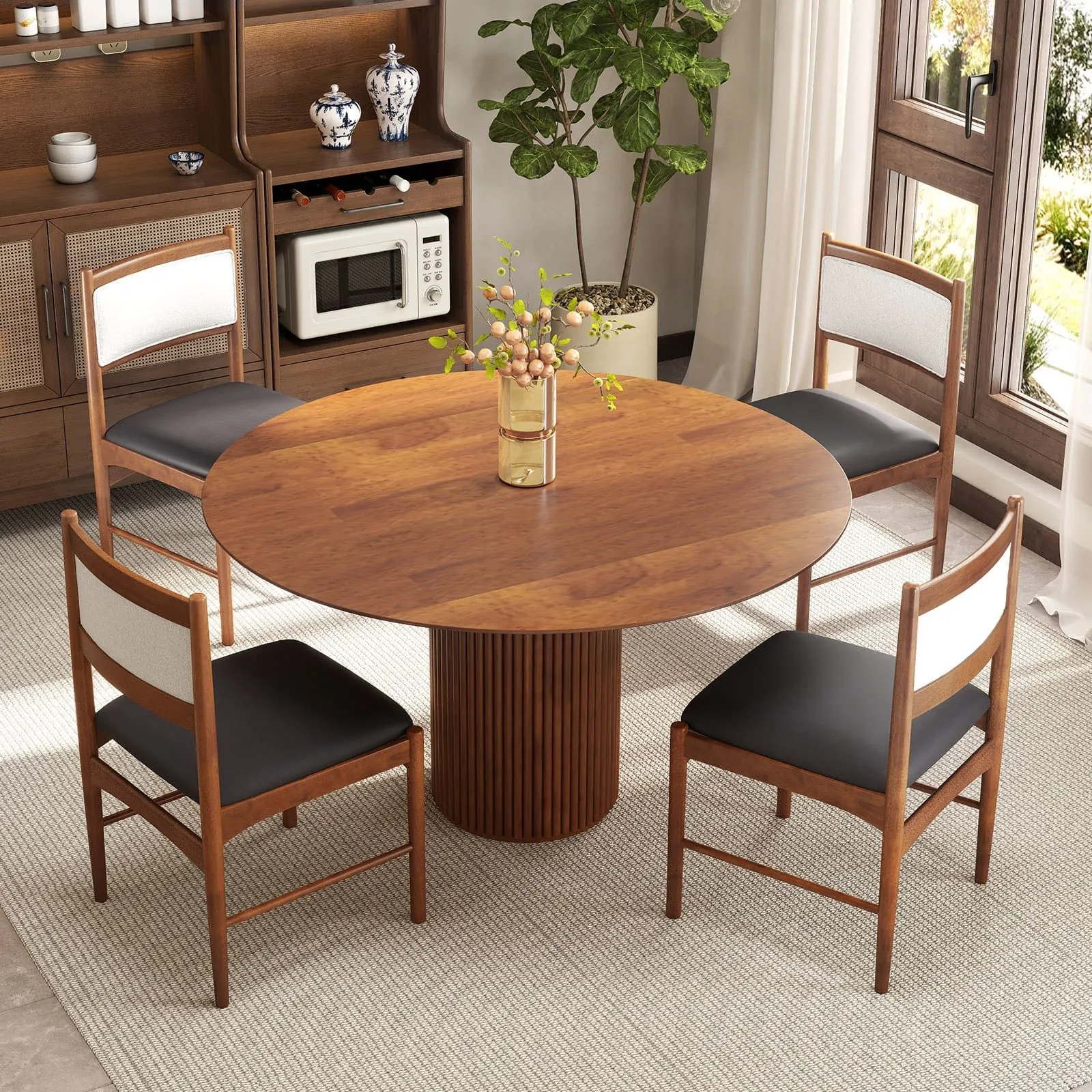 Costway Wooden Dining Chair Set of 2 Upholstered Kitchen Chairs-Brown in Brown 6