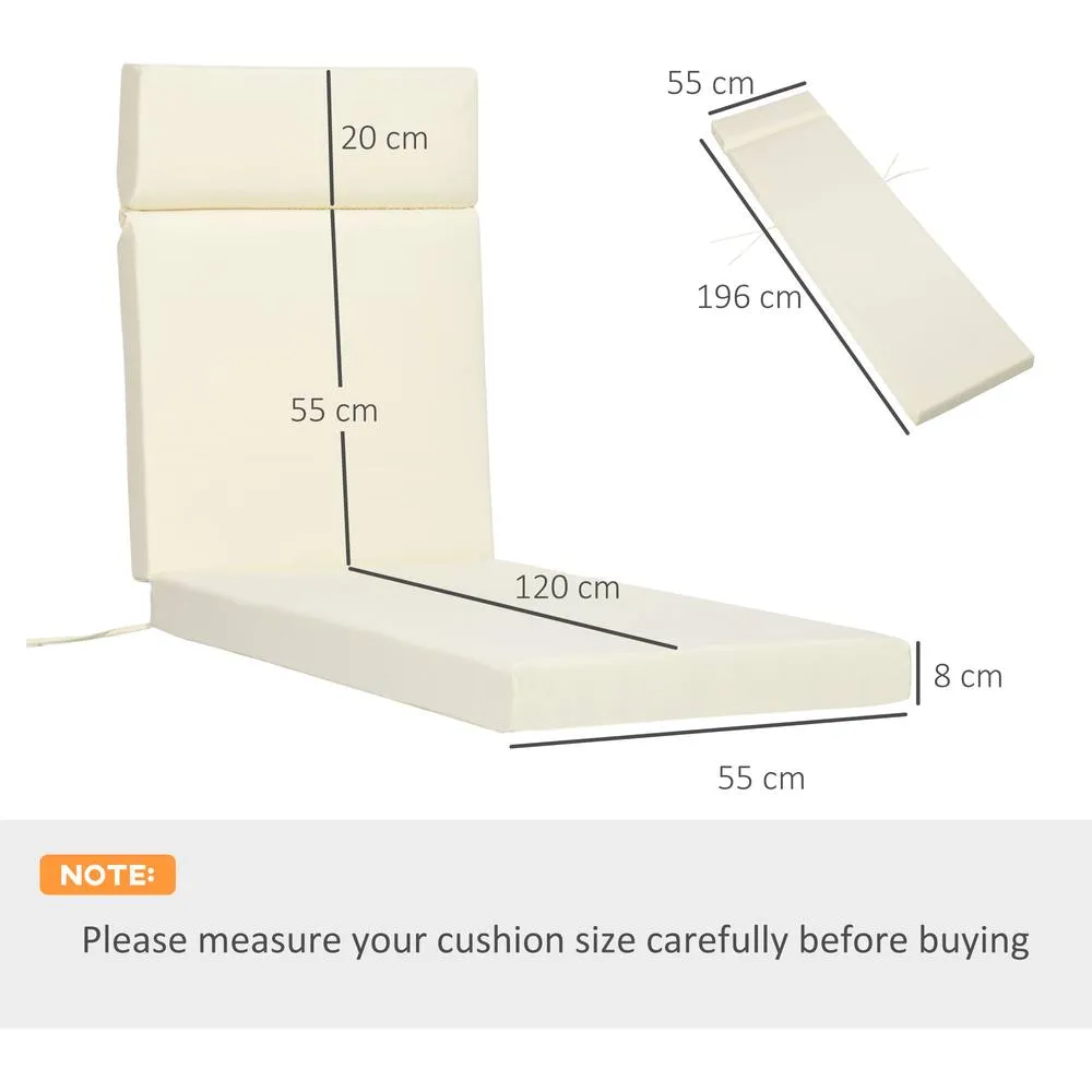 OUTSUNNY Set of 2 Sun Lounger Cushions ONLY, Replacement Cushions in Cream 2