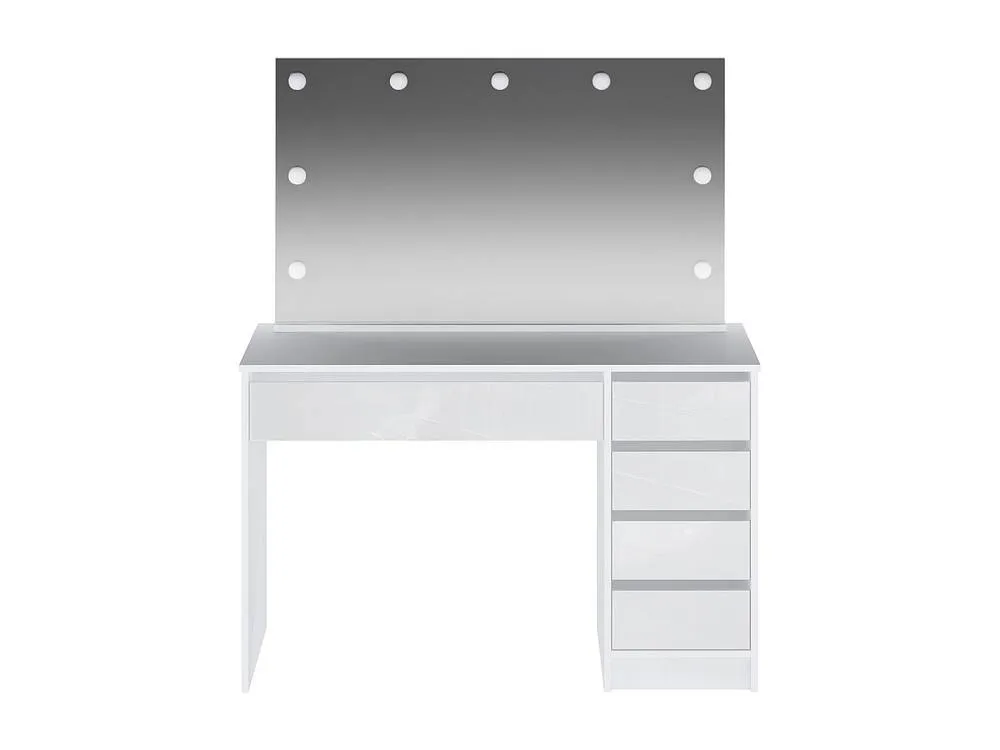Vente-unique Dressing Table With LED Mirror - 5 Drawers - Gloss White - JENEMI 2