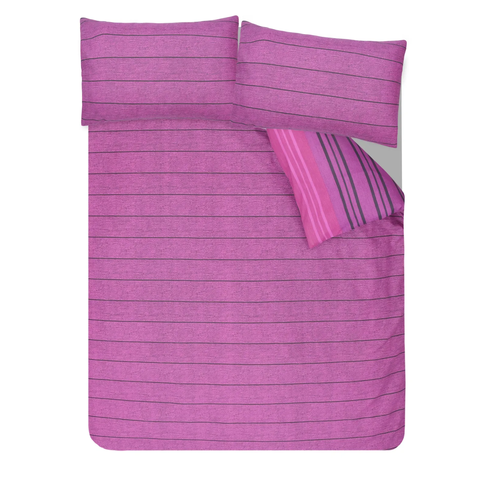 Smart Living Printed Reversible Polycotton Textured Stripe Duvet Cover With Pillowcases in Purple 4