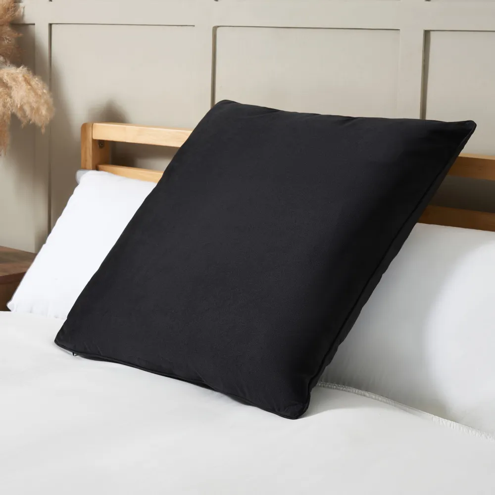 Large Velour Piped Cushion, Black 1