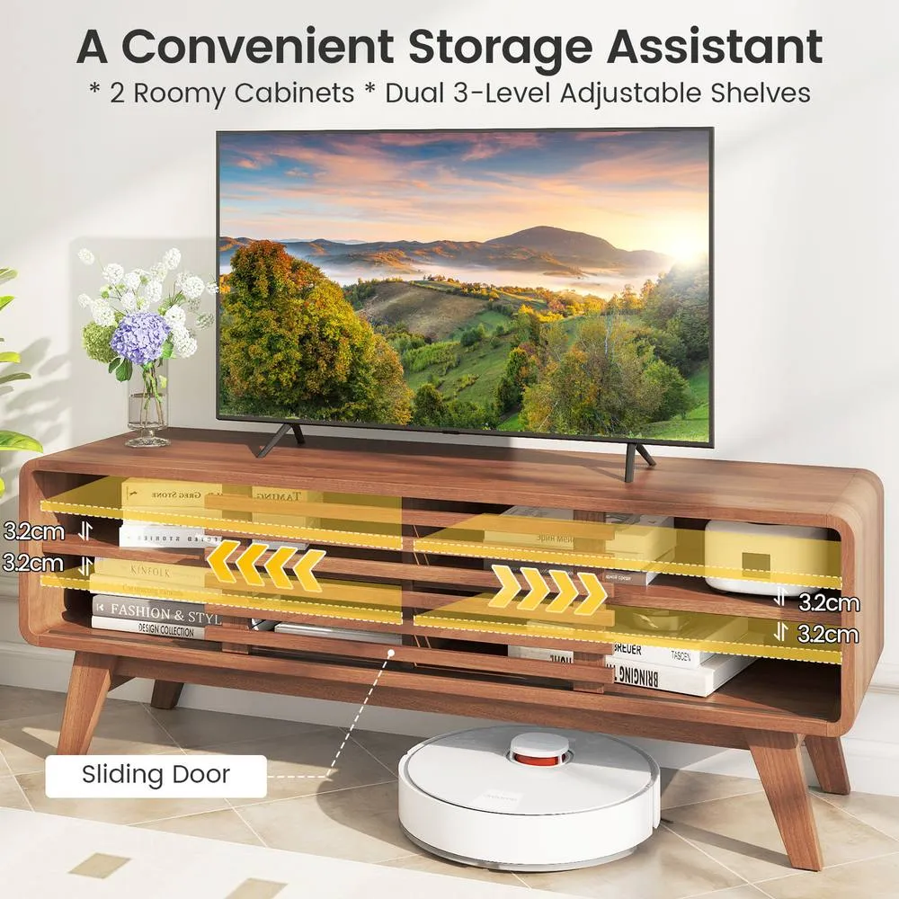 Costway TV Stand for TVs up to 55" Entertainment Center with Sliding Door in Brown 4