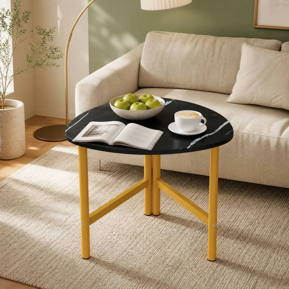 Costway Triangle Coffee Table w/ Metal Legs Sofa Table for Living Room in Black 3