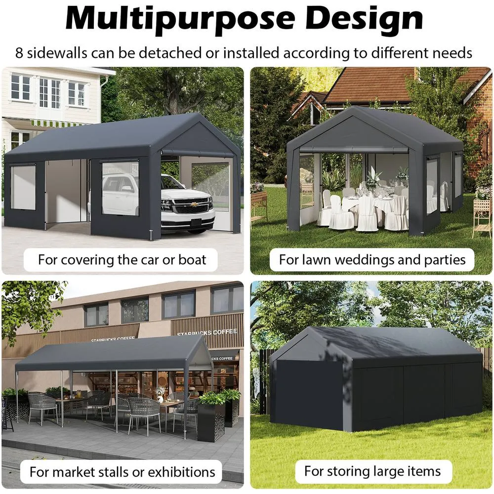 Costway Outdoor Car Shelter Carport - Grey 4