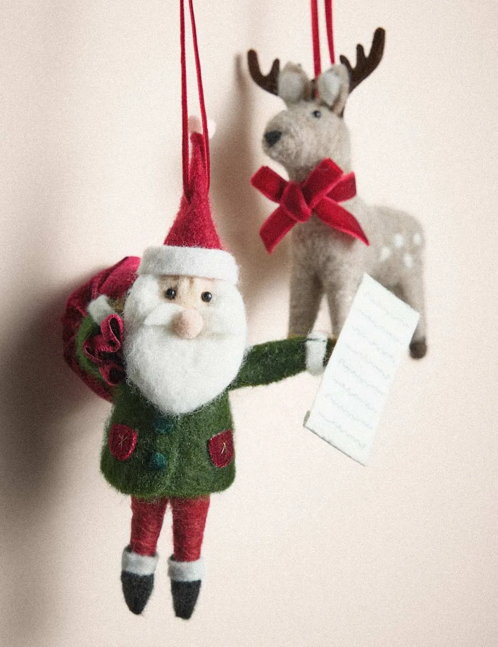 M&S 2 Pack Felt Father Christmas Hanging Ornaments Red Mix