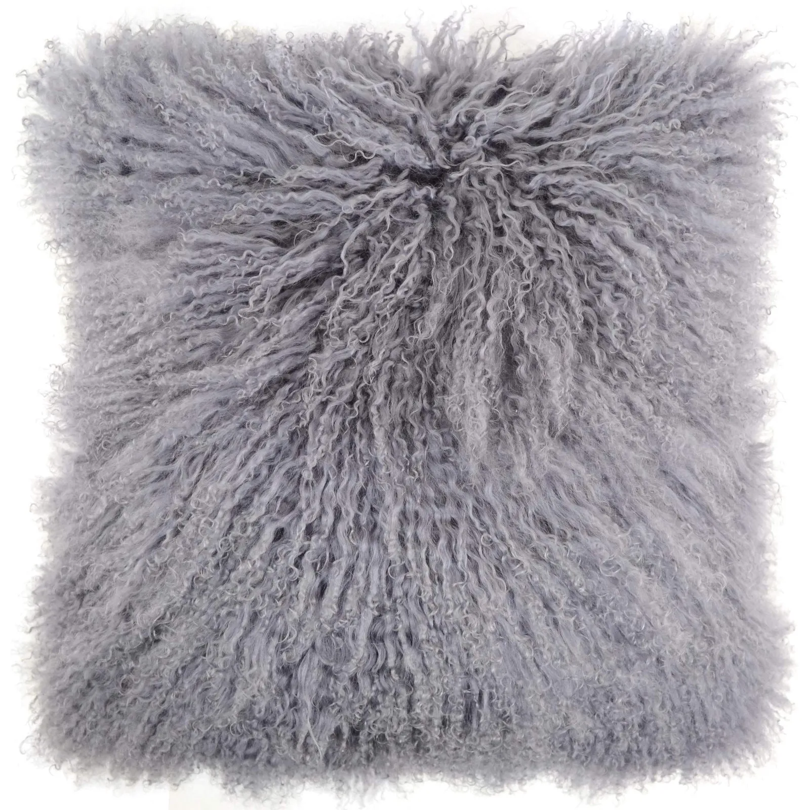 SNUGRUGS Mongolian Long Curly Wool Sheepskin Cushion with Cushion - 60cm x 60cm in Grey