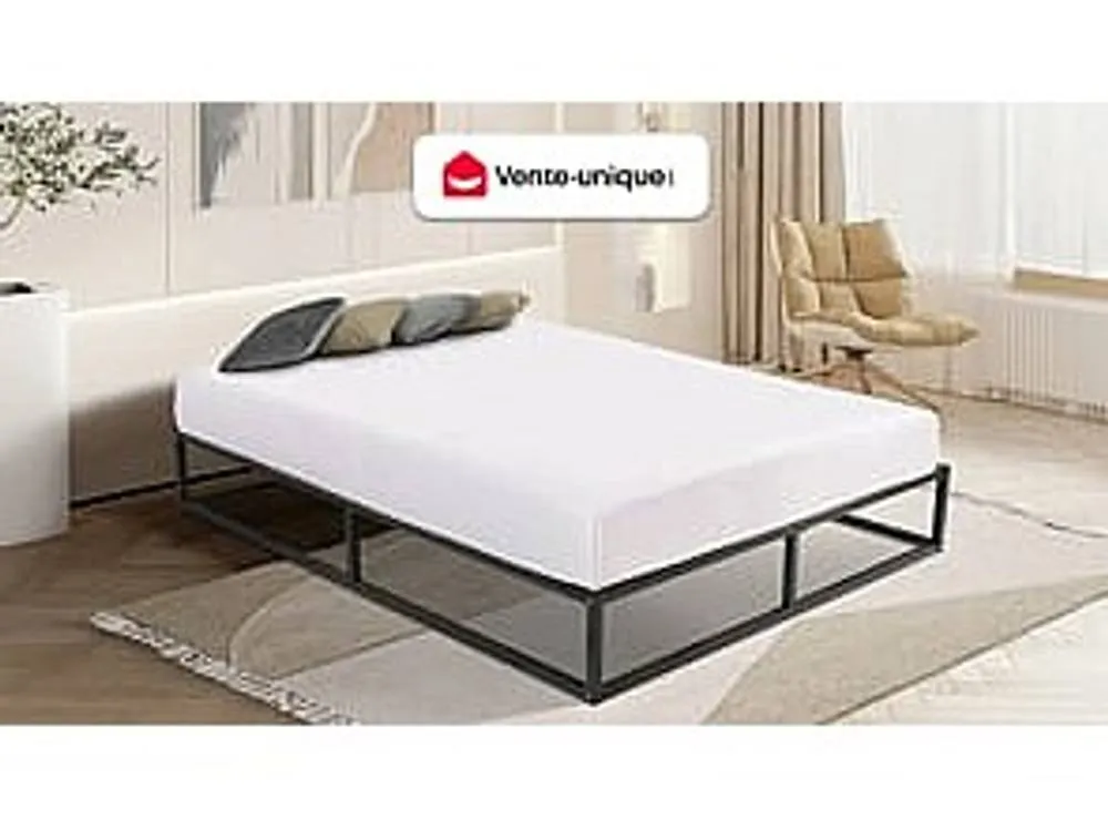 Vente-unique Metal Slatted Bed Frame - 140 X 190 Cm - 2 X 19 Slats - Black - RAMMUS 4