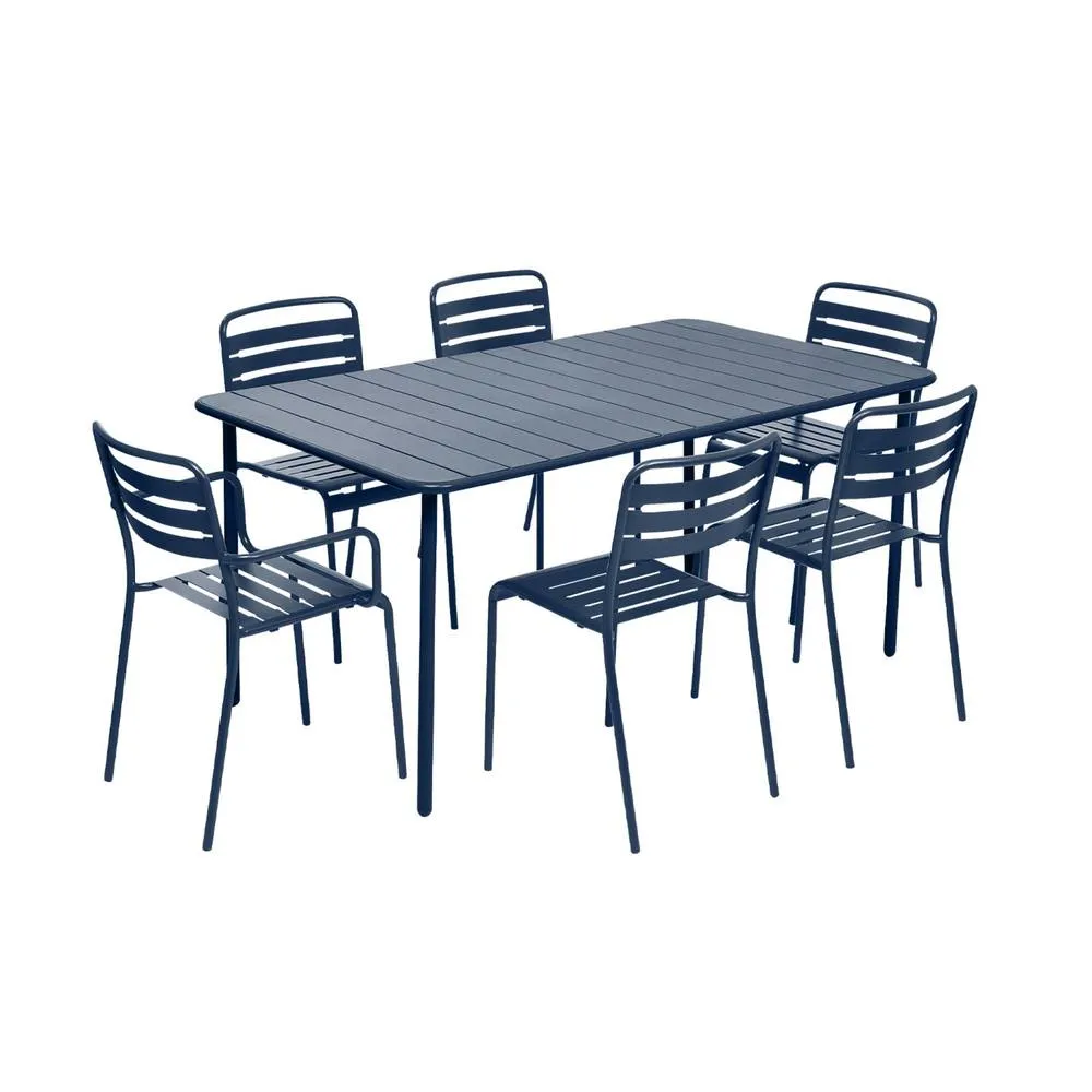 sweeek 6-seater metal garden table with 2 armchairs & 4 chairs in Dark Blue 2