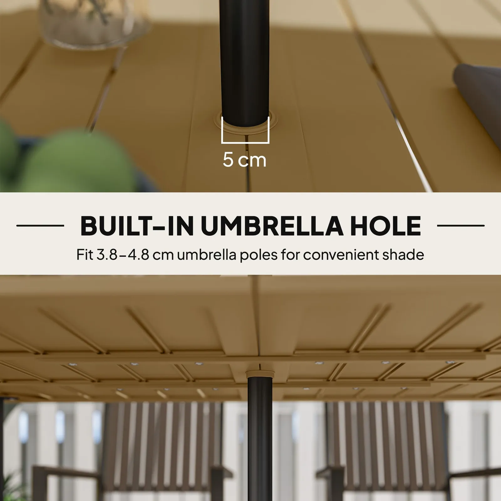 OUTSUNNY 150 x 90cm Garden Dining Table with Parasol Hole, Table Only, Brown 5