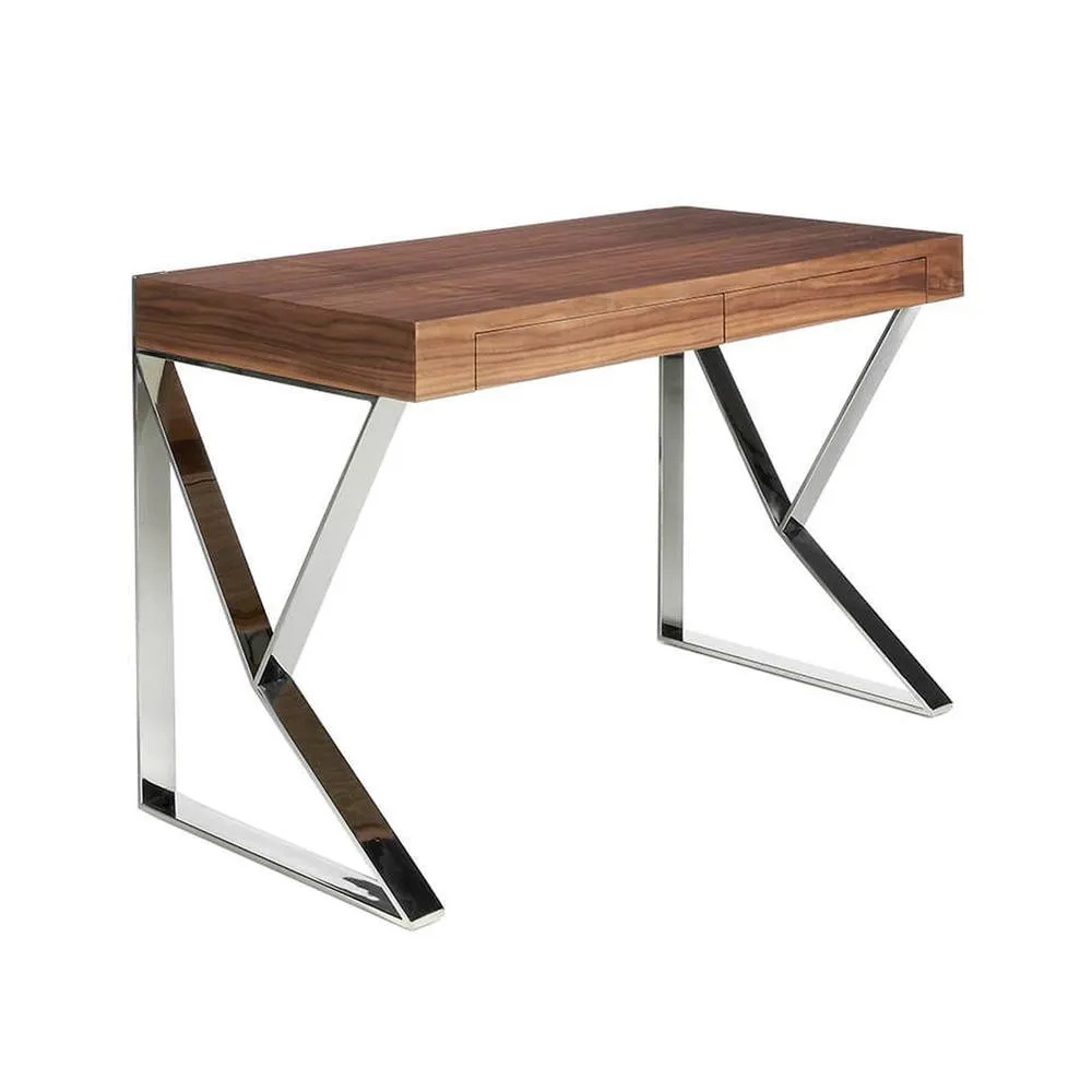 Angel Cerda Walnut Veneer Desk with Chrome-Plated Steel Legs in Brown