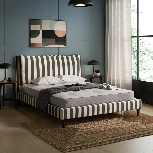 Skylar Woven Stripe Pillow Back Bed Frame