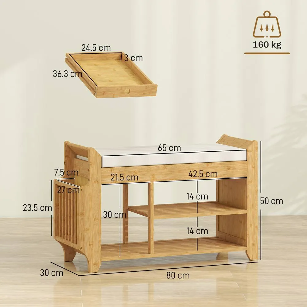 HOMCOM Shoe Bench Cushioned Seat 80 cm in Natural 3