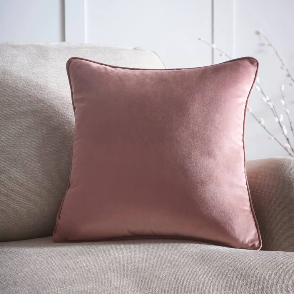 Portfolio Home Velvet Filled Cushion Piped Edge Pillow 18" Inch Square 45cm x 45cm in Pink