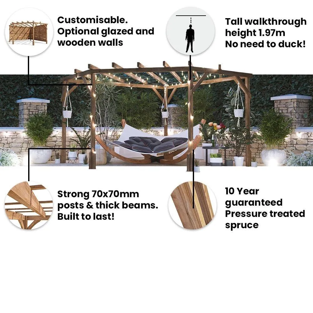 Dunster House Wooden Corner Pergola Kit 3x3m Pressure Treated Utopia Diamond in Brown 5