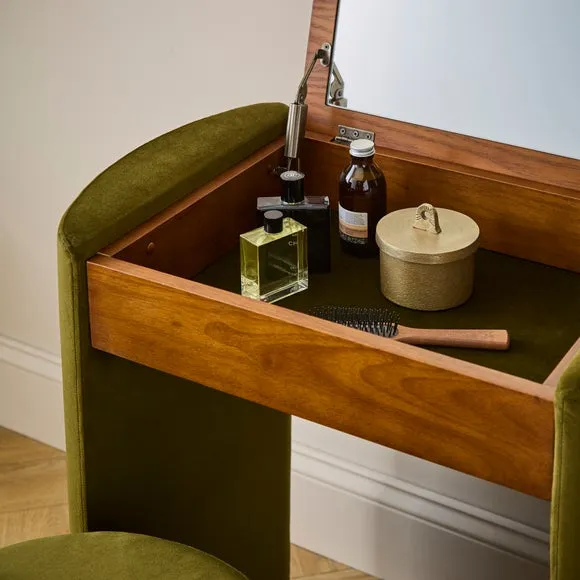 Frankie Velvet Compact Dressing Table Set with Mirror and Stool 4