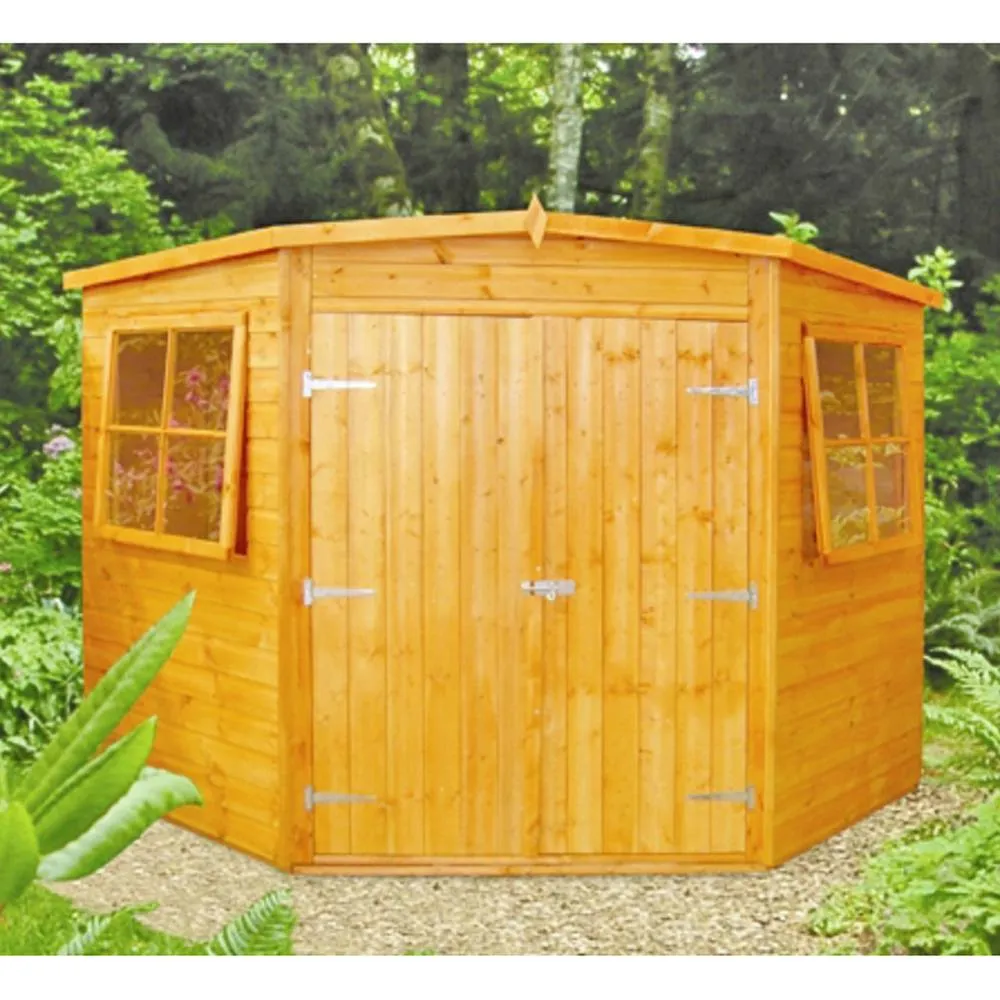 Shires Corner Shed Double Doors Tongue & Groove Garden Shed 10x10 ft in Brown 2